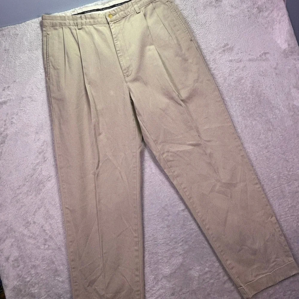Polo Ralph Lauren Mens Chino Pants 36x32 Khaki Pleated Front Cuffed Cotton Twill